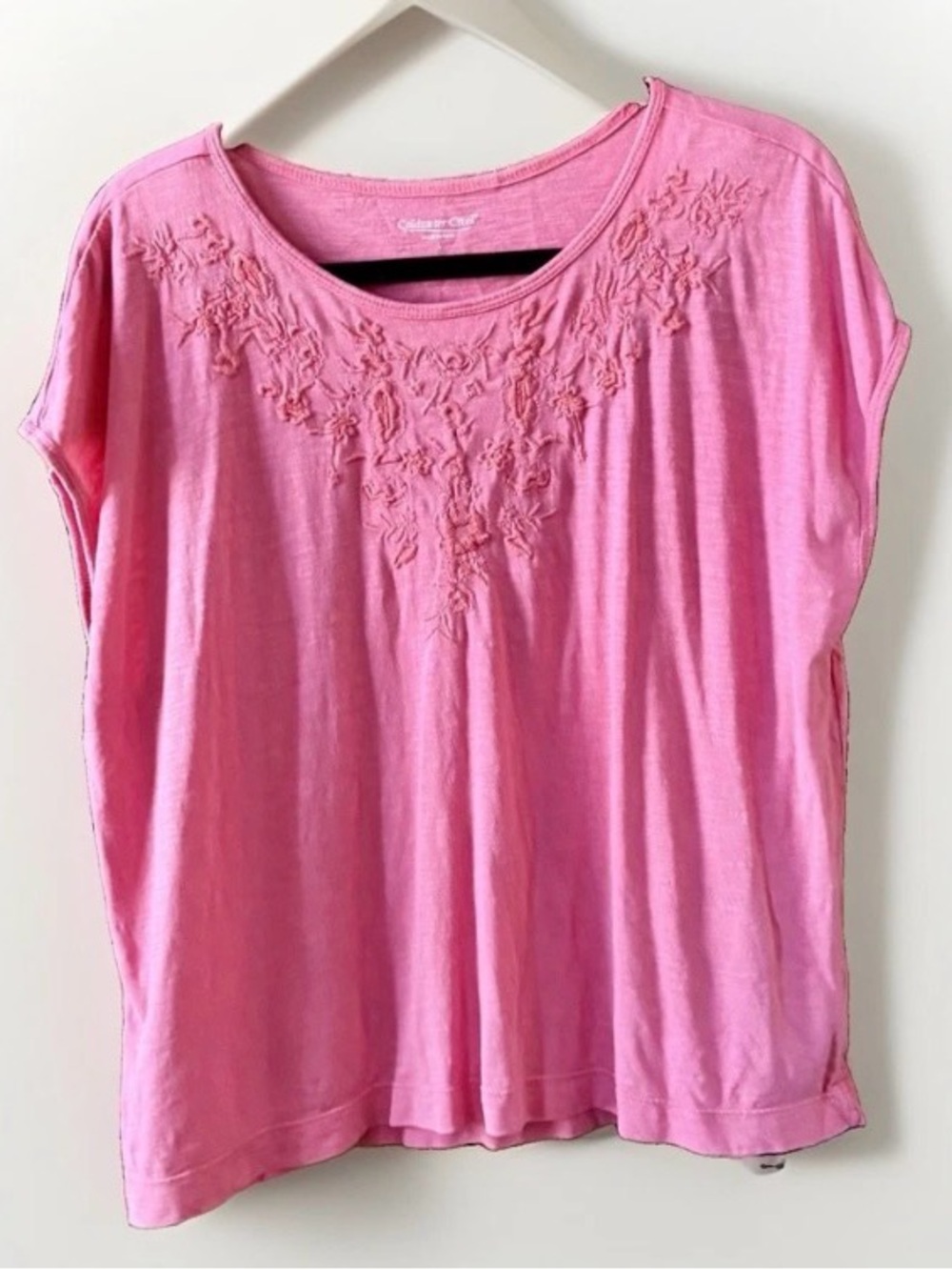 Coldwater creek pink embroidered slub tee size large